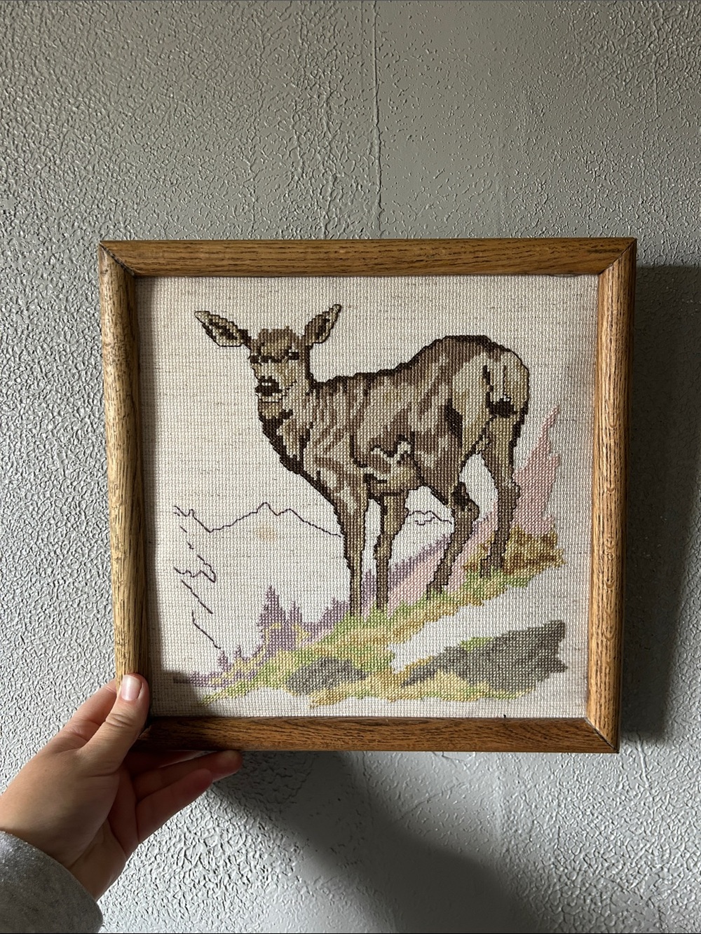 Unbranded Brown Deer Cross-Stitch Framed Wall Art